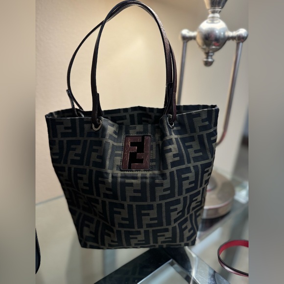 Authentic Fendi Vintage Zucca Canvas Small Bag with Brown Leather Straps - Picture 2 of 6